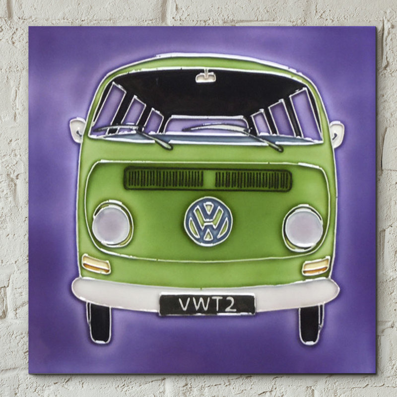 Handmade Transportation Wall Decor on Ceramic / Porcelain, Purple/Green
