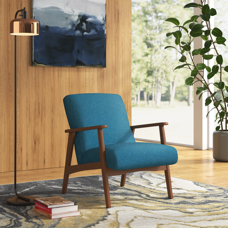 Gilene Fabric Accent Chair with Beechwood Legs, Blue