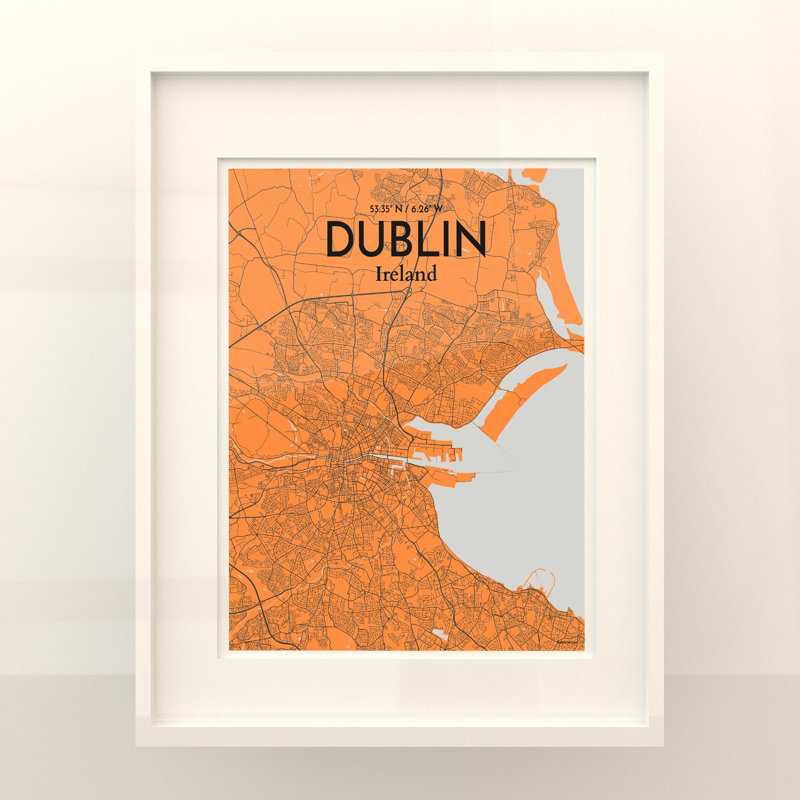 Dublin City Map in Orange 1 Piece Wall Art, 20cm H x 16cm W x 0.05cm D