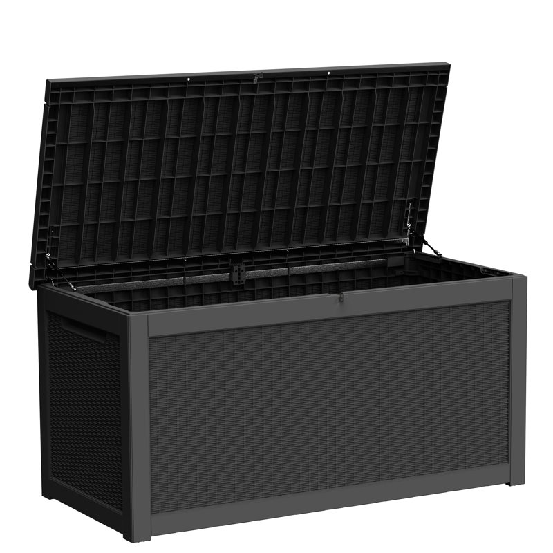 320 Gallon Outdoor Deck Box, Lockable Waterproof Outdoor Storage Boxes For Garden Tools, Black