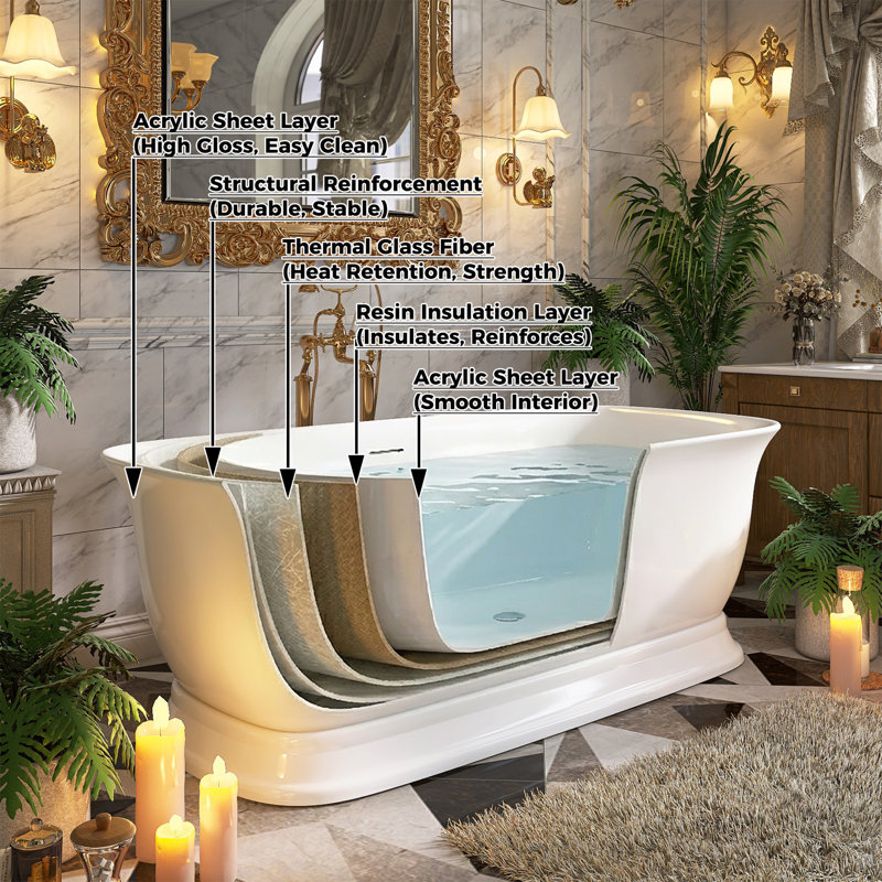 67'' x 31.5'' Freestanding Soaking Acrylic Bathtub 