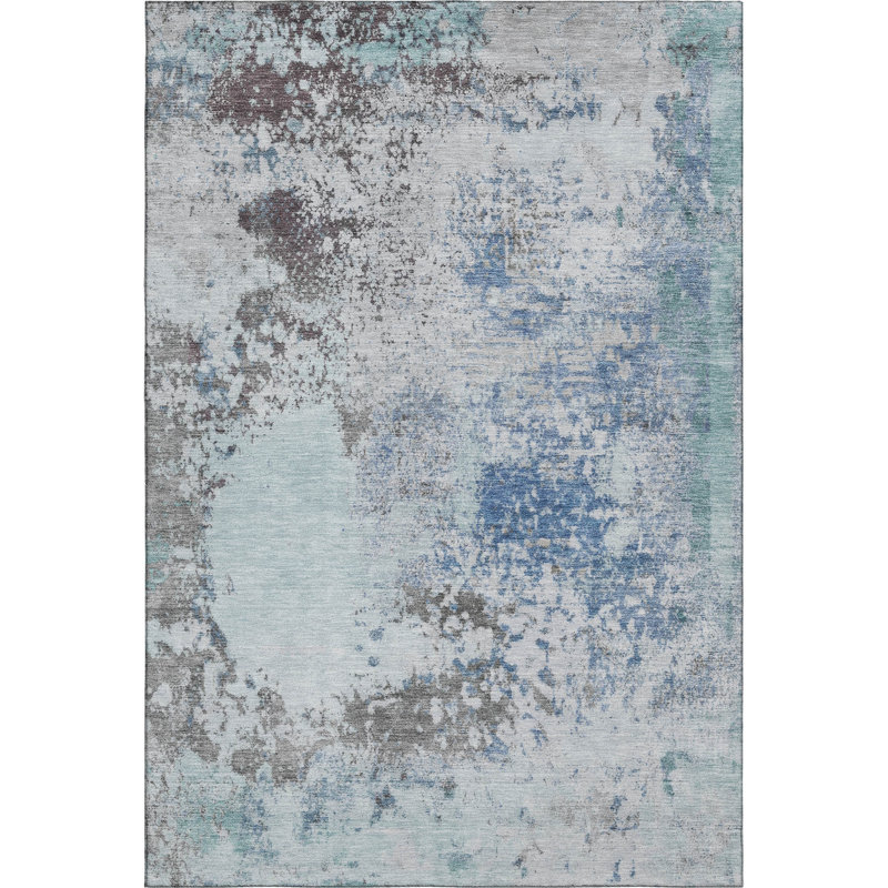 Premium Machine Washable Mayfield AMF2070 Abstract Rug, 8' x 10', Turquoise