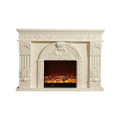 Beige Solid + Manufactured Wood Electric Fireplace