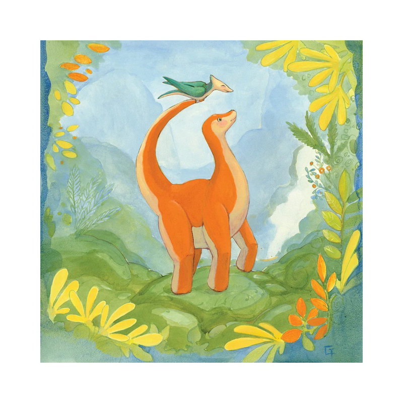 Cuddly Brontosaurus - Wrapped Canvas Painting, 45.72 cm H x 45.72 cm W x 3.175 cm D