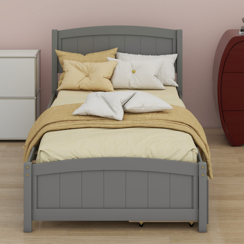 Lit plateforme simple avec deux tiroirs, Gris