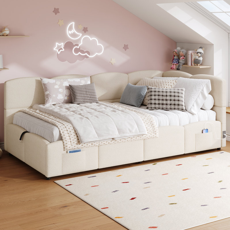 Upholstered Ottoman Storage Bed, Beige