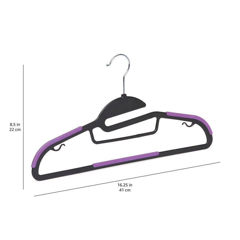 Cintres en plastique enduits de caoutchouc, 50 pièces, avec ouverture en forme de S, Mauve