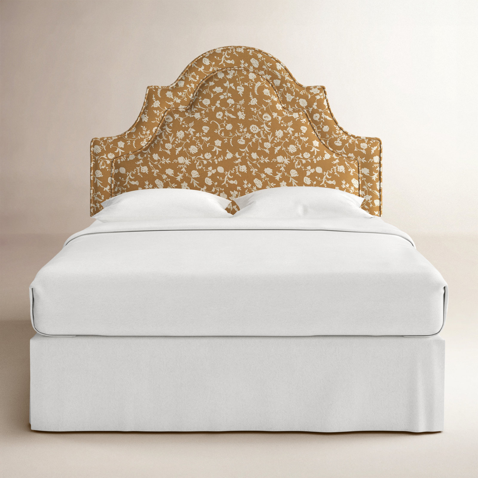 Knipe Upholstered Headboard, Queen, Robina Floral Ochre