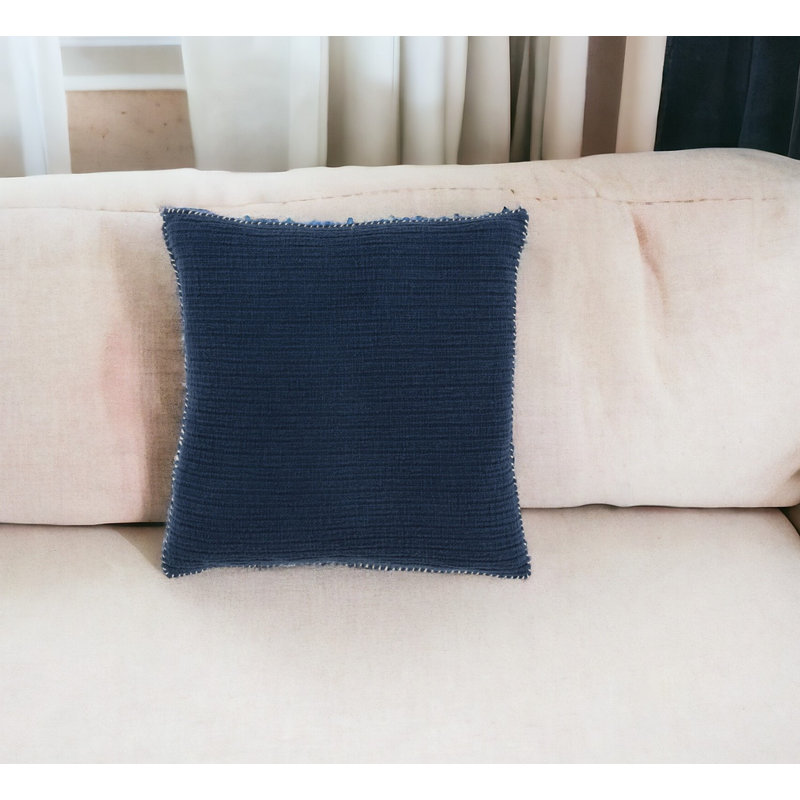 22" Navy Blue Striped Cotton Throw Pillow