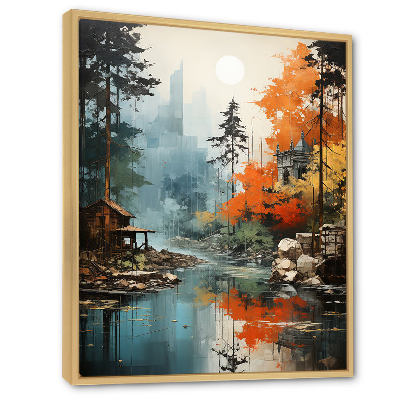 «Autumn Forest Collage I», reproduction sur toile, Cadre naturel flottant, H 20 po x l 12 po x P 1 po
