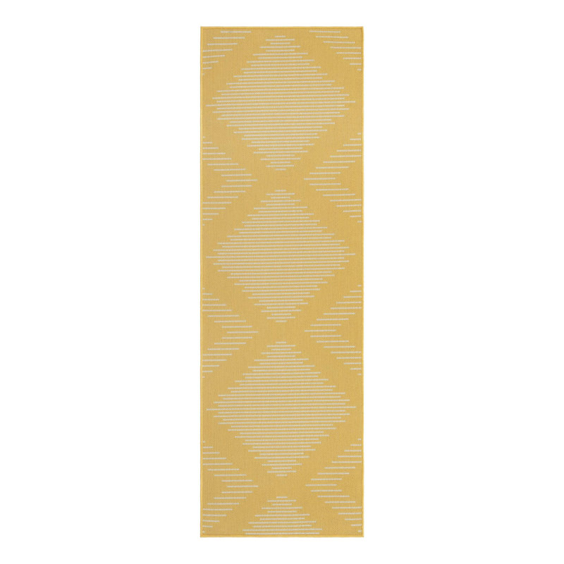 Moroccan Machine Woven Polypropylene Indoor / Outdoor Area Rug in Yellow/White, Runner 2' x 8'