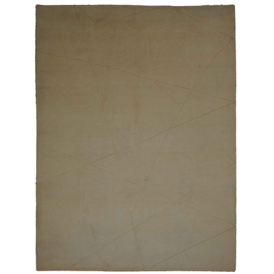 Tapis beige en coton / laine à motif géométrique fait à la main 7 pi 10 po x 10 pi 7 po