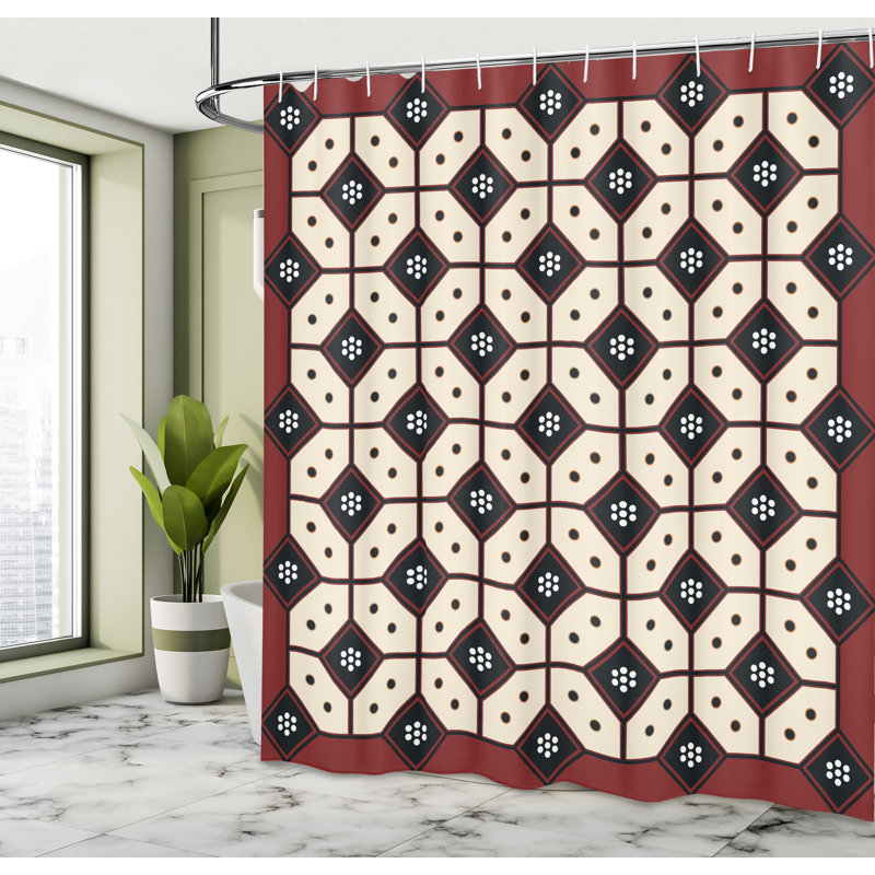 East Urban Home Ethnic Shower Curtain Javanese Batik Pattern Ruby Cream and Black, 70"H x 69"W