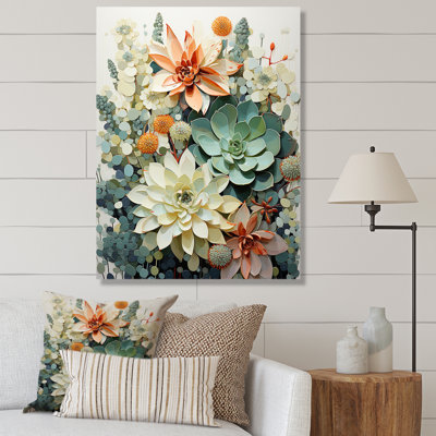Rexlake «Green White Succulents Flowers Serene Succulents I», art mural encadré