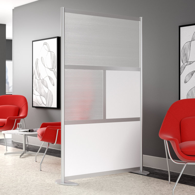 Cloisons de bureau modernes 4 panneaux Orrie, Blanc, Roulette