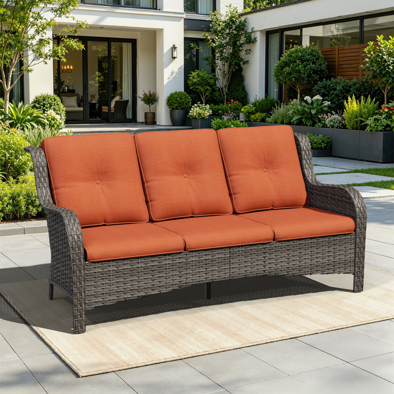 Magline 72.83'' Wicker Outdoor Patio Sofa, Orange