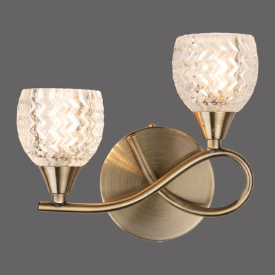 Trang 2-Light Dimmable Cut Glass Antique Brass Flush Mounted Sconce Wall Light