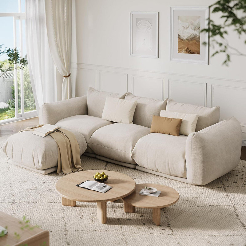 Canapé modulaire en forme de L de Boneless de 102 po, canapé en chenille avec siège de 23,2 po de profondeur