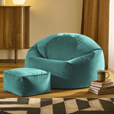 icon Kingston Classic Velvet Bean Bag Chair & Pouffe Forest Green Bean Bag Chair