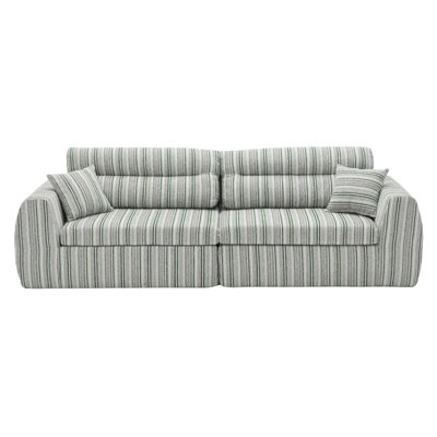 Canapé tissé à compression en chenille rayée, canapé compact à rangée droite avec éponge haute densité, canapé économiseur d'espace requis sans assemblage pour salon, appartement, bureau
