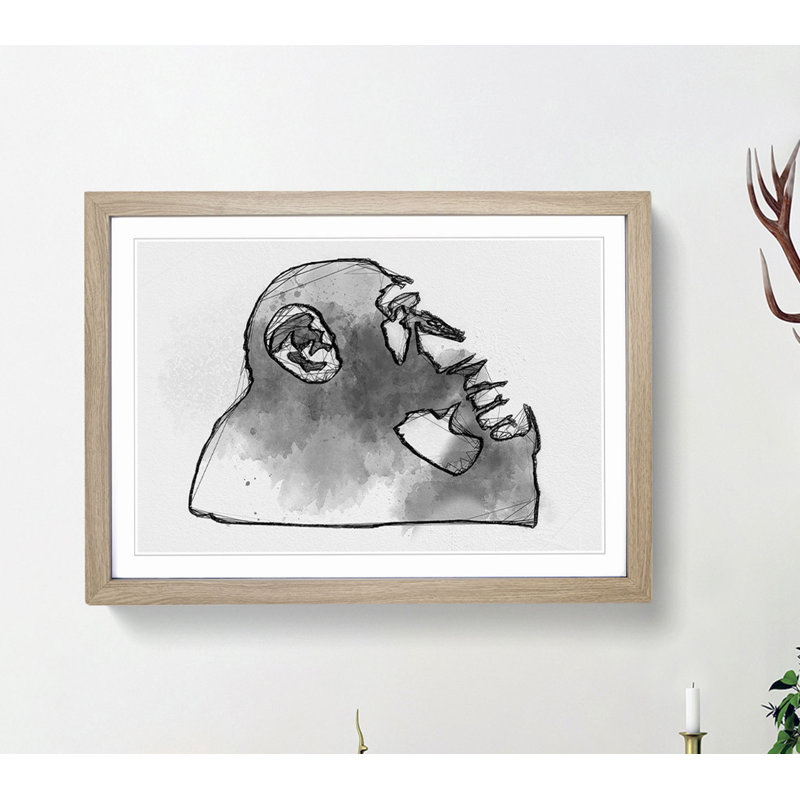Thinker Monkey by Banksy - Picture Frame Painting Print, 40cm H x 60cm W x 2cm D, Oak