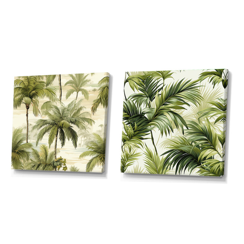 Ensemble de 2 palmiers rétro Vintage Tropical, H 36 po x l 73 po, Toile tendue