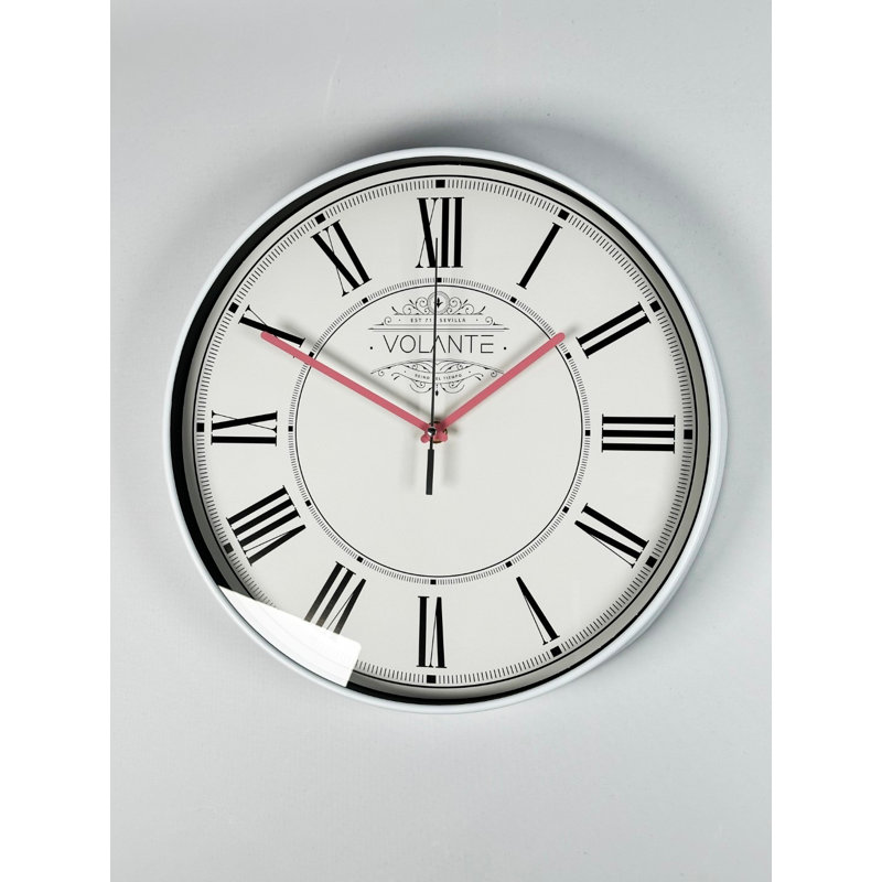 Elegant Decorative Wall Clock, 13.8 inches, White & Pink | 100% Plastic Frame, Real Glass Cover, Thickness: 1.8 inches | Stylish Home & Office Decor, Perfect for Living Room, Bedroom, or Study