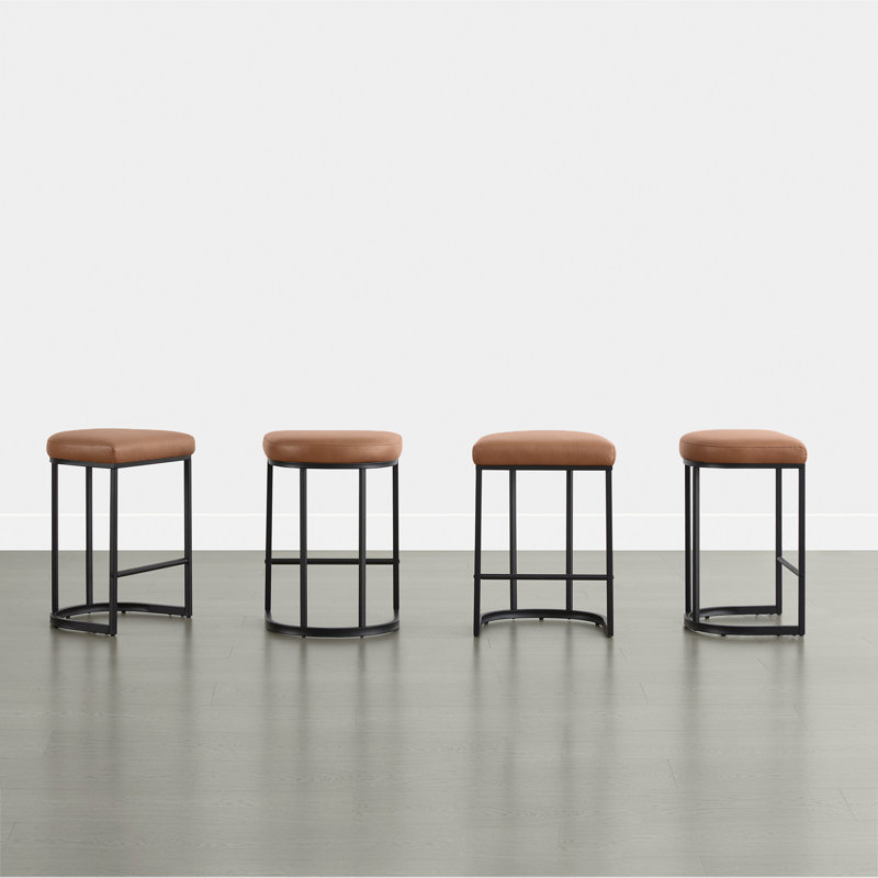 Upholstered Counter Stool with Metal Frame, Brown