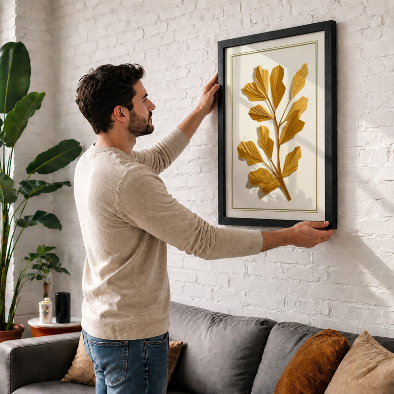 Gilded Branch Botanical - Framed Print, A2 - 59.4 x 42.0 cm, Oak