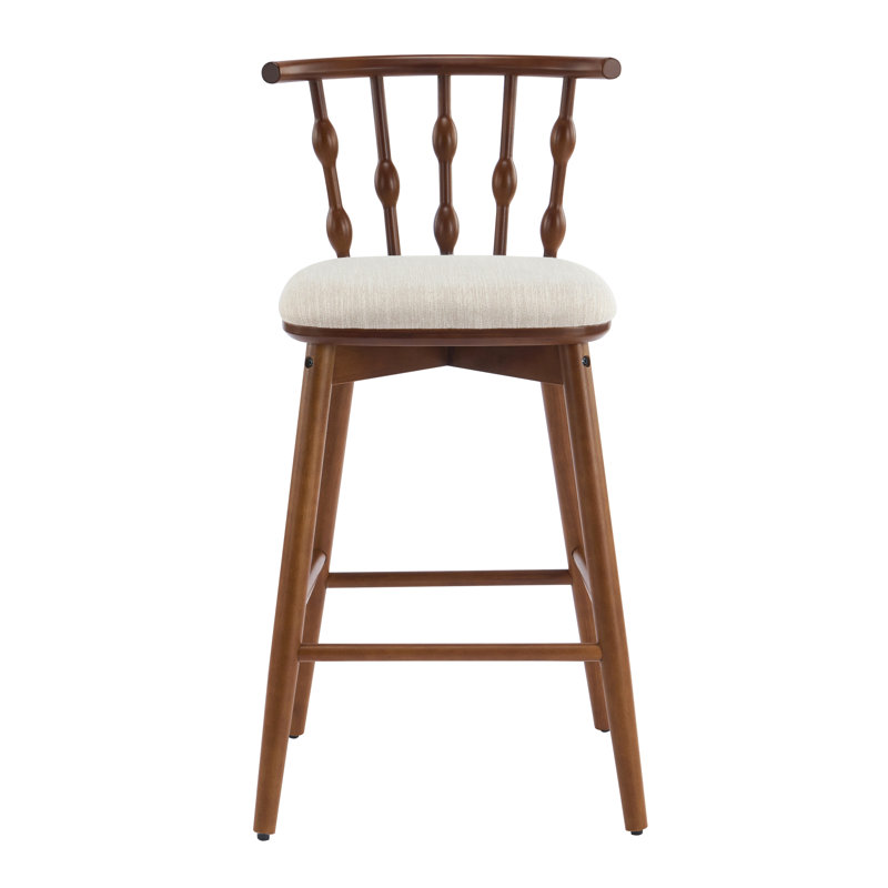 Tabouret de bar d'intérieur en bois avec revêtement en tissu, ensemble de 2, Beige, Brun