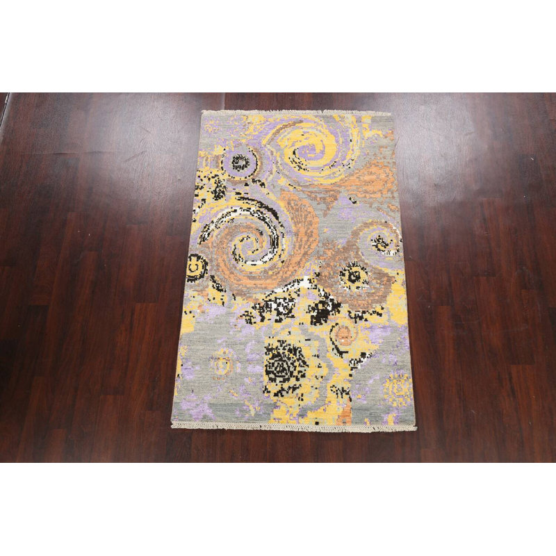 One-of-a-Kind 4' x 6'3" New Age Rectangle Silk and Wool Area Rug in Black and Brown