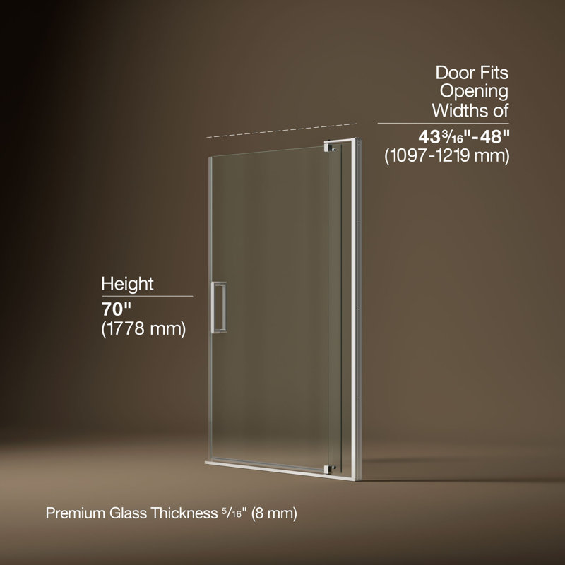 Revel 48'' x 70'' Pivot Shower Door with CleanCoat® Technology, Bright Polished Silver, Crystal Clear