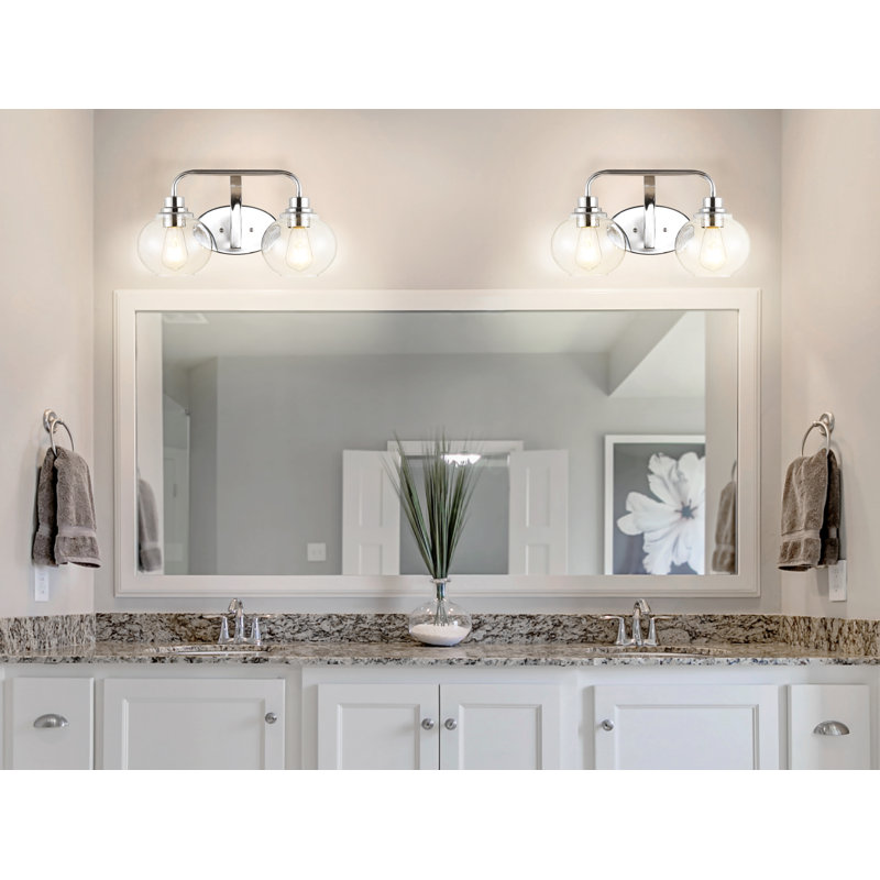 Daulton Iron/Seeded Glass Cottage Rustic LED Vanity Light, Chrome, 2