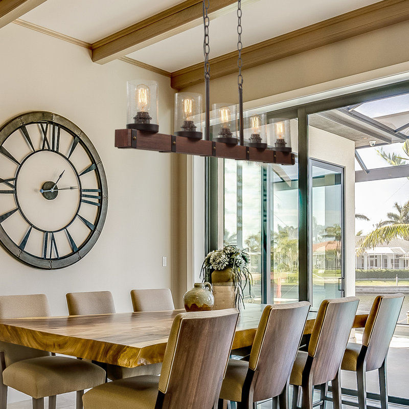Îlot de cuisine 5 lumières linéaire en bois