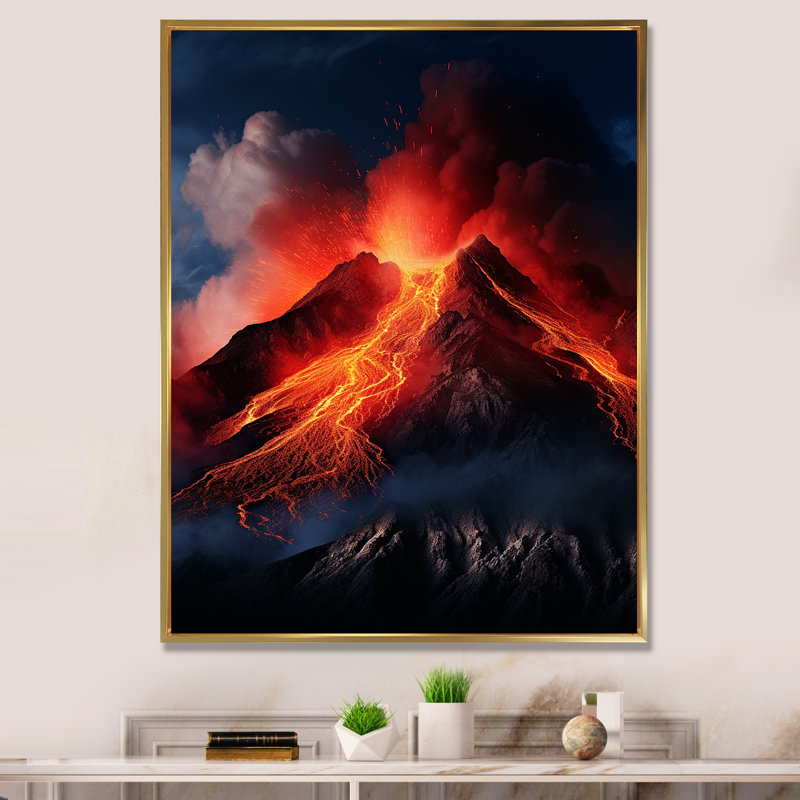 Volcan Volcanic Symphony I sur impression sur toile, Cadre flottant doré, H 32 po x l 16 po x P 1 po