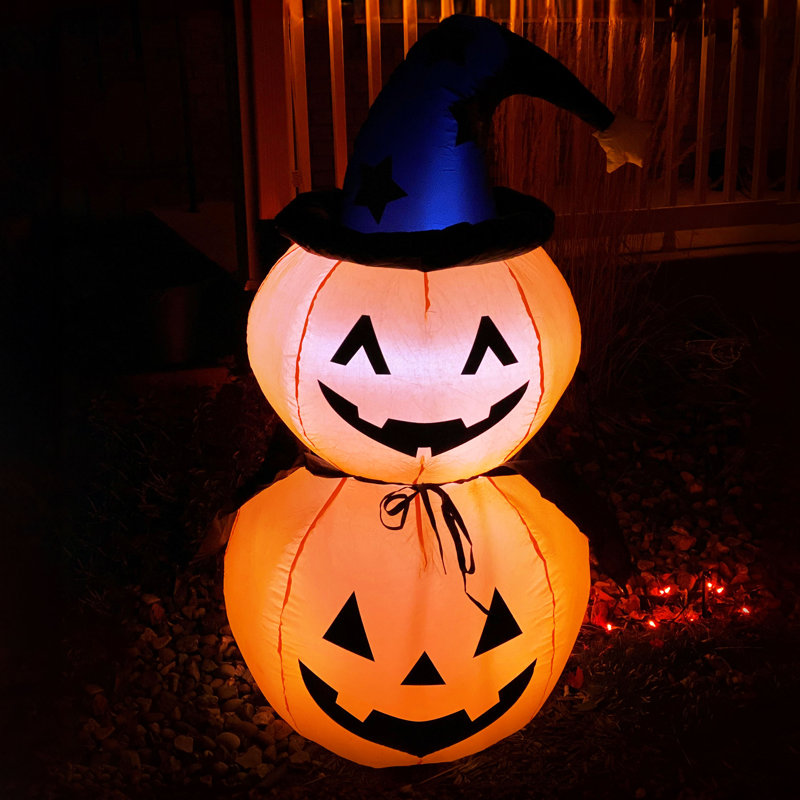 Double Jack-O'-Lantern with Witch Hat Inflatable