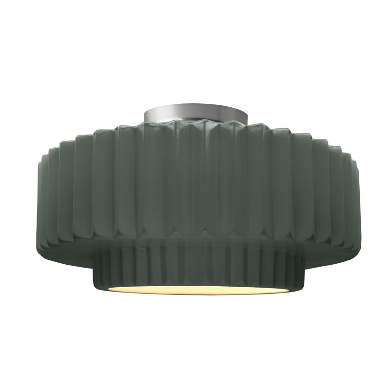 Plafonnier semi-encastré en céramique Radiance, Nickel brossé, H 8 po x l 16,5 po x P 16,5 po, Étain, vert