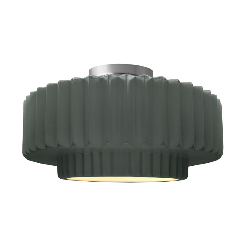 Radiance Ceramic Pleated Semi-Flush Mount, 8" H x 16.5" W x 16.5" D, Pewter Green, Brushed Nickel