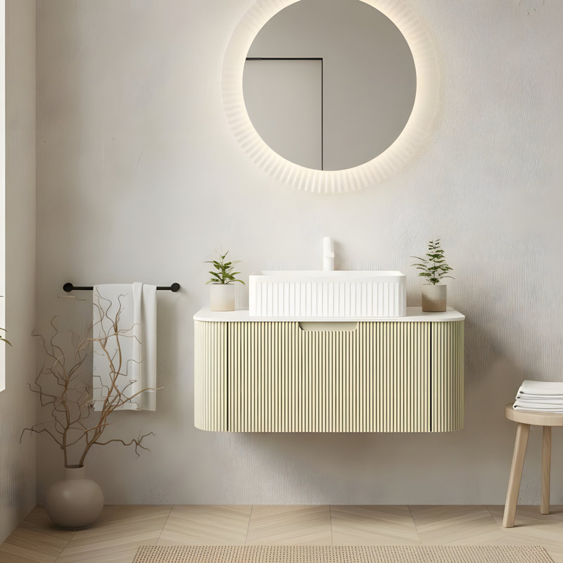 Meuble-lavabo flottant mural 36 po avec lavabo rectangulaire en céramique blanc et tiroir, 36"