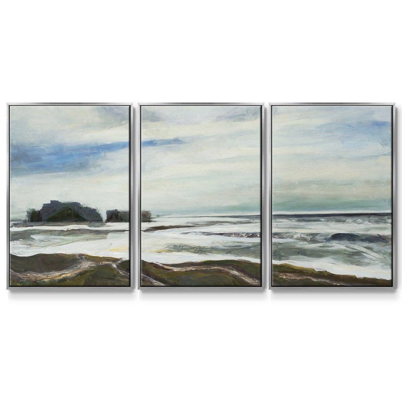 45206, peinture sur toile 3 pièces, H 36 po x l 75 po, Encadrement argenté
