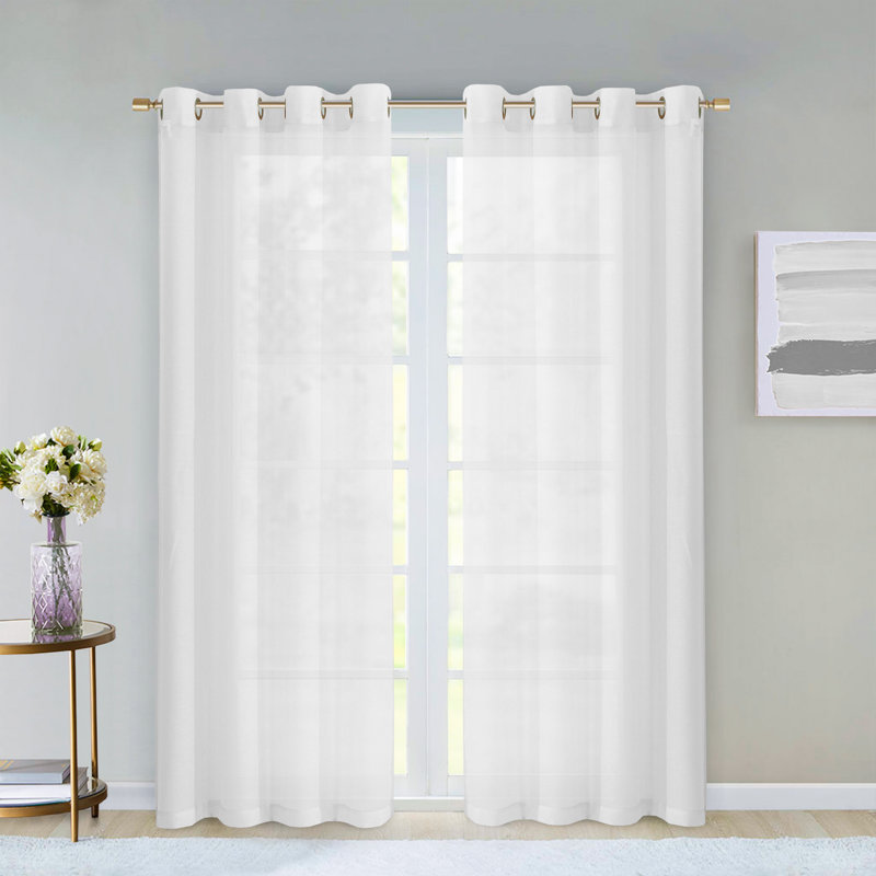 Paire de rideaux semi-transparents en polyester Makeira, Blanc, 2 panneaux