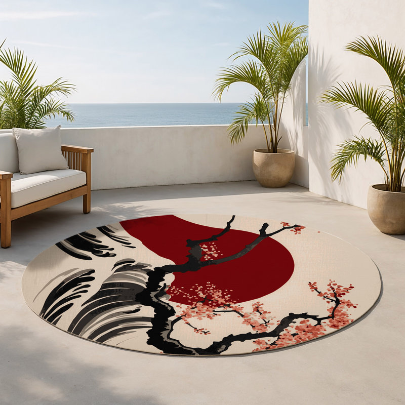 Tapis intérieur et extérieur Rippling Sakura, Rond 5 pi