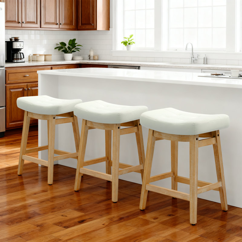 Tabourets de bar extra larges 19,7 po, Siège en similicuir blanc / structure noire