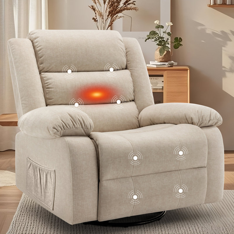 KORSER Recliner Chair With Heat And Massage,Oversized Recliner, 360°Swivel Manual Recliners For Living Room, Rocker Recliner With Side Pockets