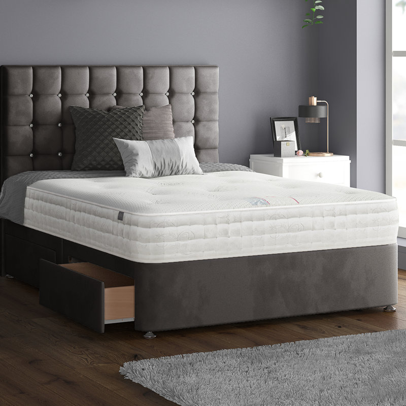 Galarza Upholstered Divan Bed, Single (3'), Charcoal, 2 Left Drawers
