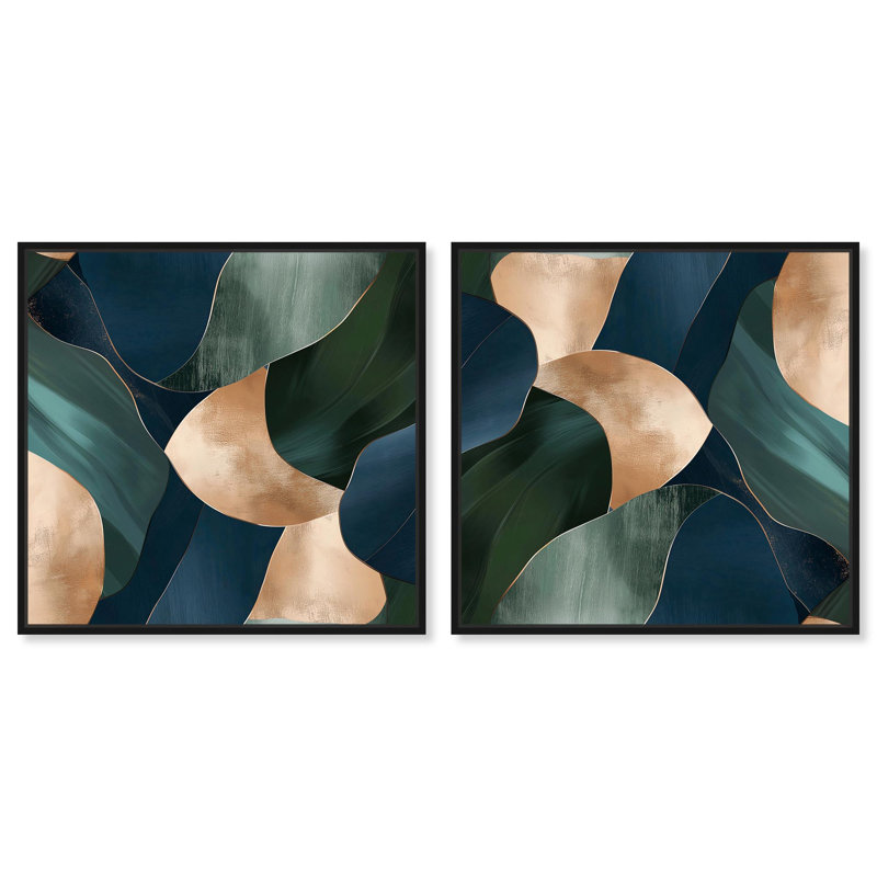 «Marine and Emerald Bits I Set», art géode sur toile par Art Remedy, H 13 po x l 13 po, Cadre noir