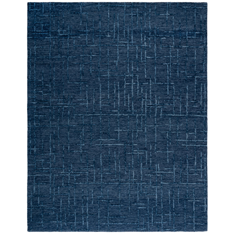 Ephrona Ebony Hand Tufted Wool Cotton Abstract Rug in Navy, Rectangle 8' x 10'