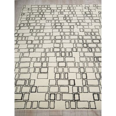 Soho Hand Tufted Wool Abstract Area Rug in Ivory/Black