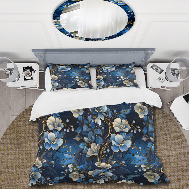 Ensemble de housse de couette Cobalt Blue Nouveau Vines Victorian, Housse de couette simple + 1 taie décorative stan