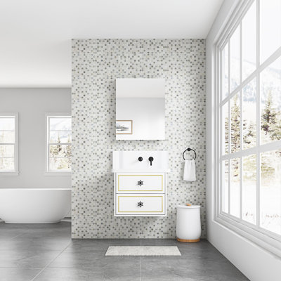 Armoire à pharmacie de salle de bain avec miroir, 24 po x 30 po, porte en bois, fixation murale, encastrée ou en surface, rangement pour mascara et armoire de soins personnels encastré / surface, apparence moderne avec doublures à lèvres